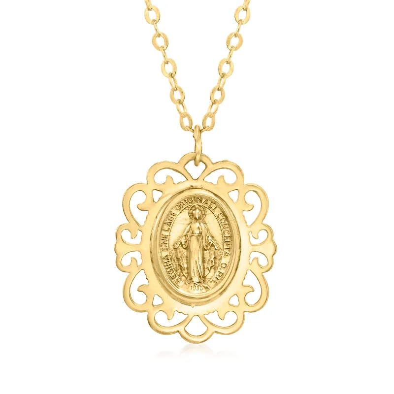 Firm chain necklaces-Ross-Simons Italian 14kt Yellow Gold Miraculous Medal Pendant Necklace