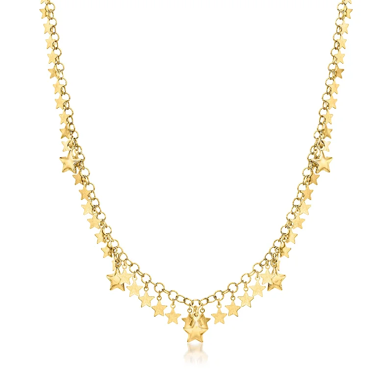 Polished bead necklaces-Ross-Simons Italian 18kt Gold Over Sterling Star Drop Necklace