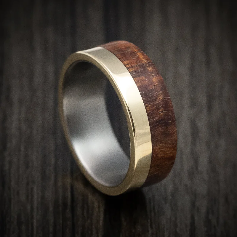 Titanium and Koa Wood Men's Ring with Yellow Gold Inlay