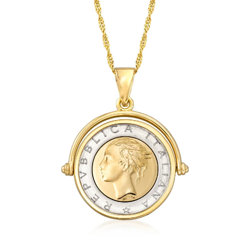 Oval gem necklaces-Ross-Simons Genuine Lira Coin Necklace in 18kt Gold Over Sterling From Italy