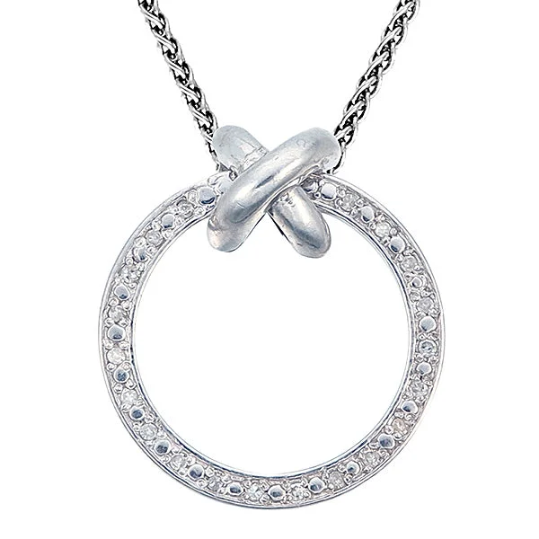 Rose flower necklaces-1/10 cttw Diamond Pendant, Diamond Circle Pendant Necklace for Women in .925 Sterling Silver with 18 Inch Chain, Prong Setting