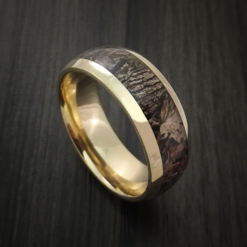 14k Yellow Gold Men's Ring with Camo Inlay Custom Made Wedding Band