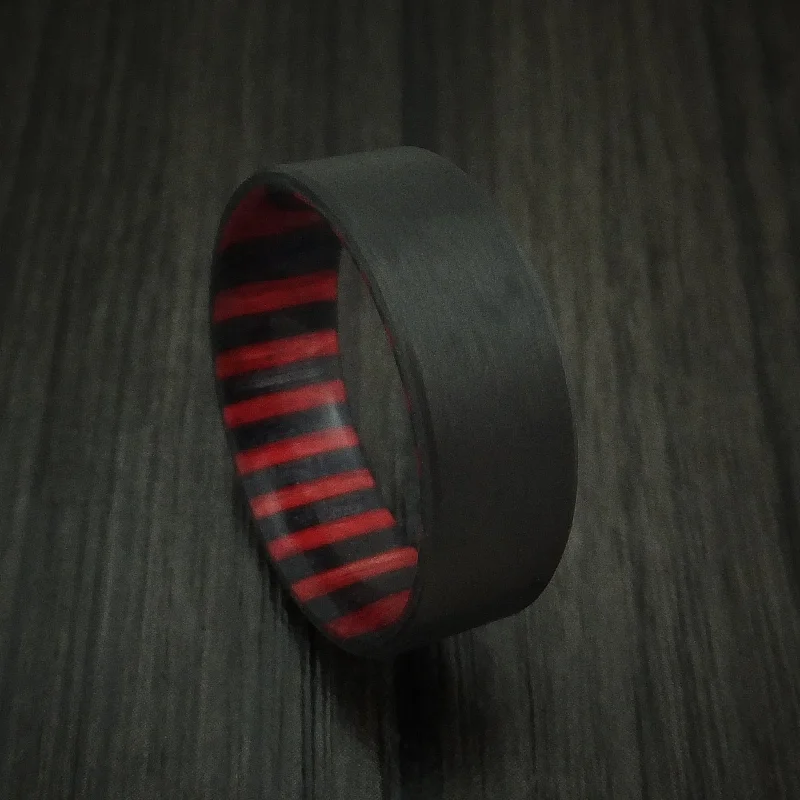 Solid Carbon Fiber Men's Ring With Wood Sleeve Custom Made