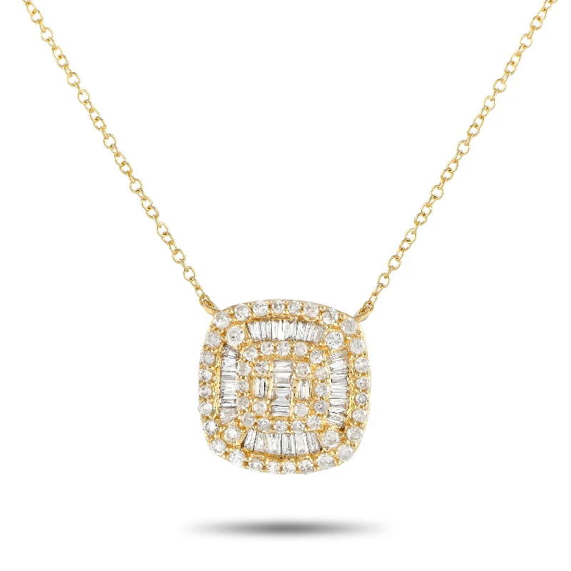 Stellar sign necklaces-LB Exclusive 14K Yellow Gold 0.50ct Diamond Cluster Cushion Necklace PN14750