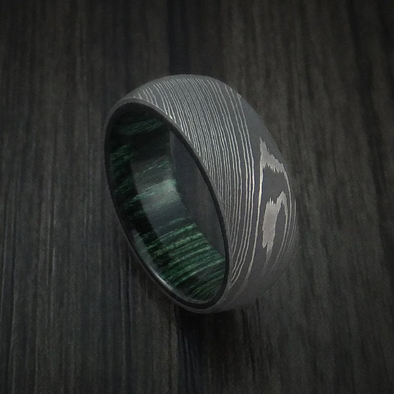 Damascus Steel Men's Ring with Hardwood Interior Sleeve Custom Made