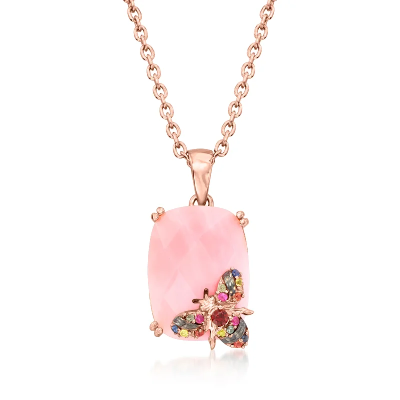 Stranded tribal necklaces-Ross-Simons Pink Opal Bumblebee Pendant Necklace in 18kt Rose Gold Over Sterling