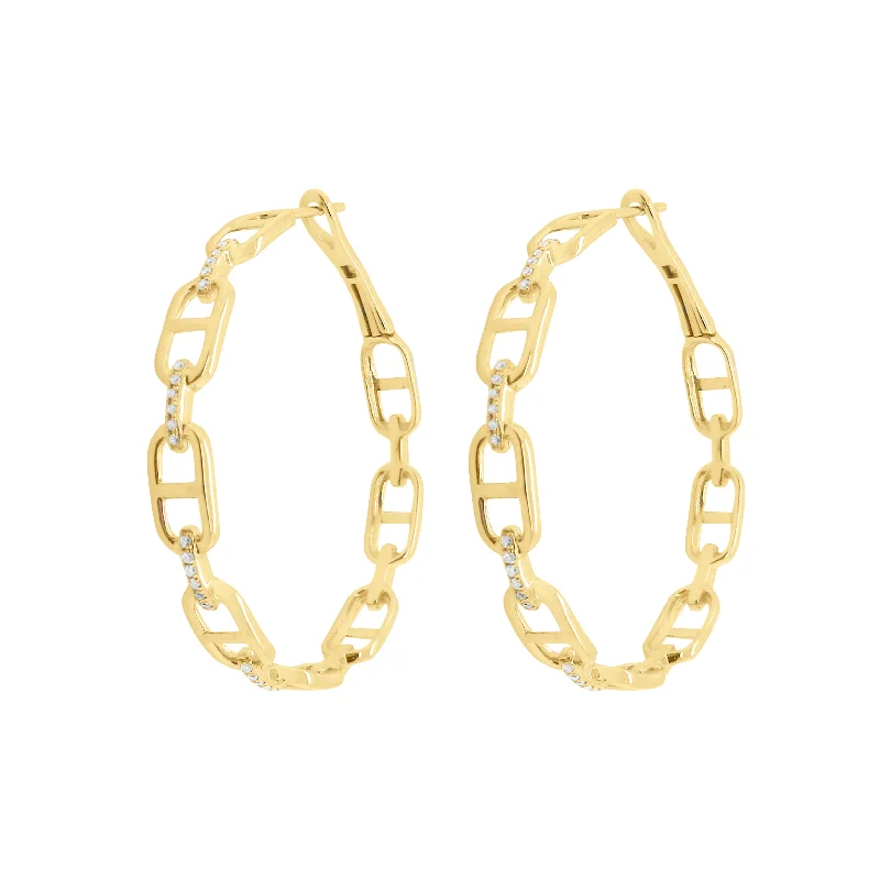 Glossy enamel earrings-Polished art earrings-14K GOLD DIAMOND KIM HOOPS