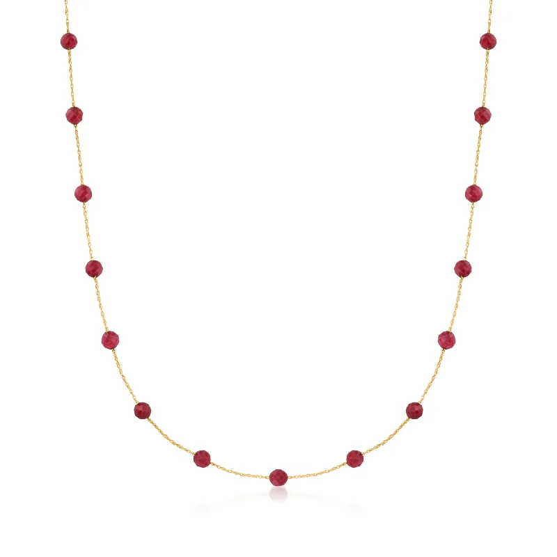 Sleek name necklaces-Canaria Ruby Bead Station Necklace in 10kt Yellow Gold