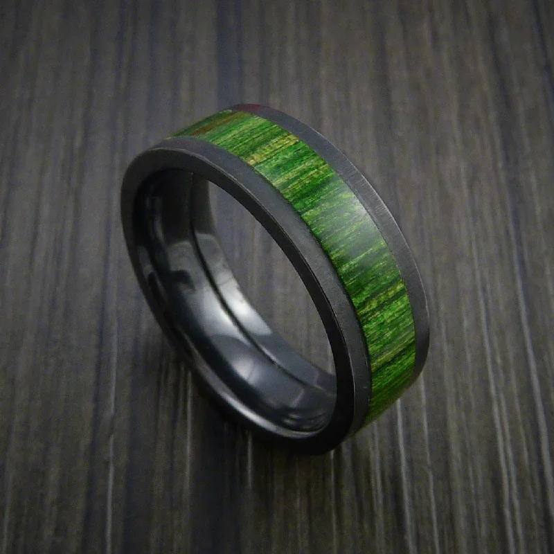 Black Zirconium Men's Ring with Wood Inlay Custom Made Wedding Band