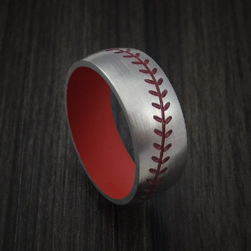 Titanium Baseball Men's Ring with Cerakote Sleeve Custom Made