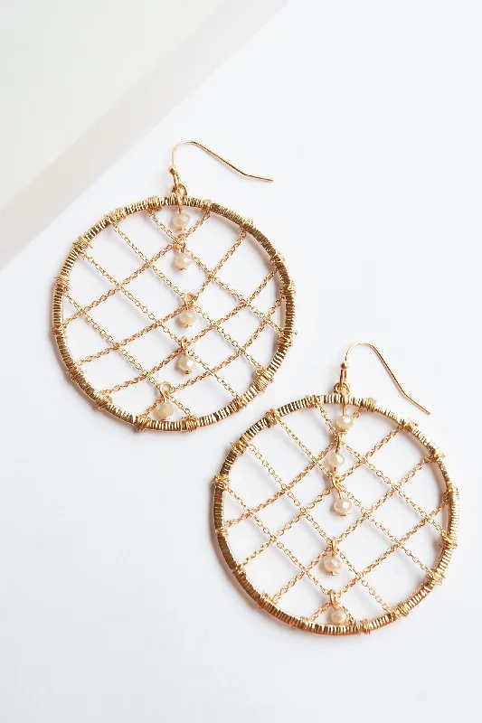 Bead weave earrings-Rose motif earrings-Sorchia Gold Moroccan Hoop Earrings | Exotic Intricate Chain Hoops | Delicate Pearl Charm Details