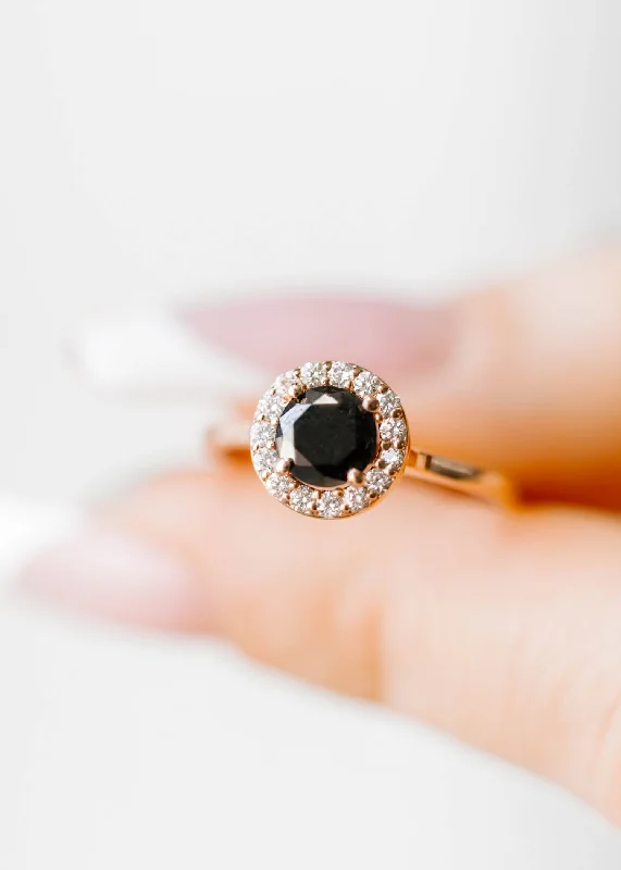 The Ophelia Ring | .79ct | Black Round Diamond | Rose Gold