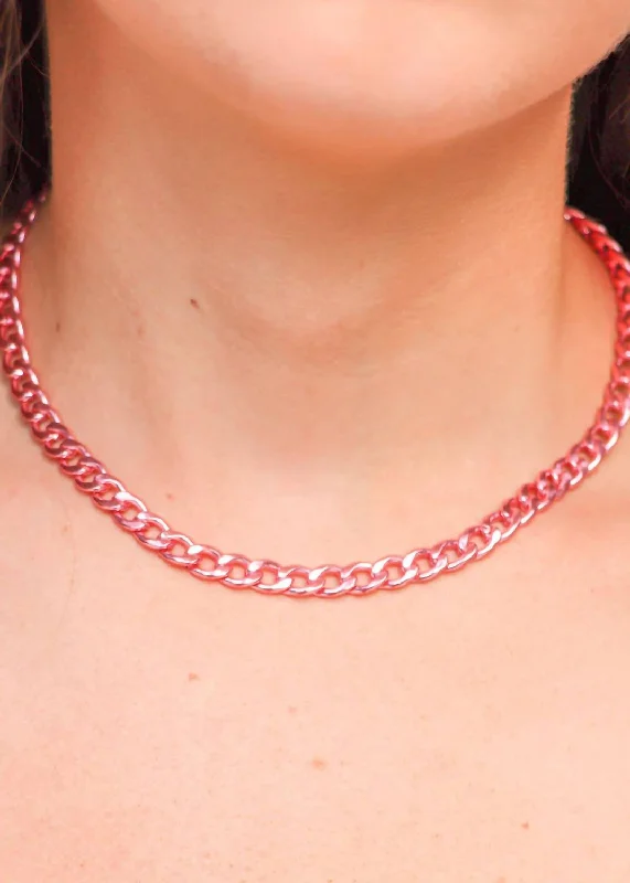 Parent birthstone necklaces-Ayla Metallic Choker Necklace In Light Pink