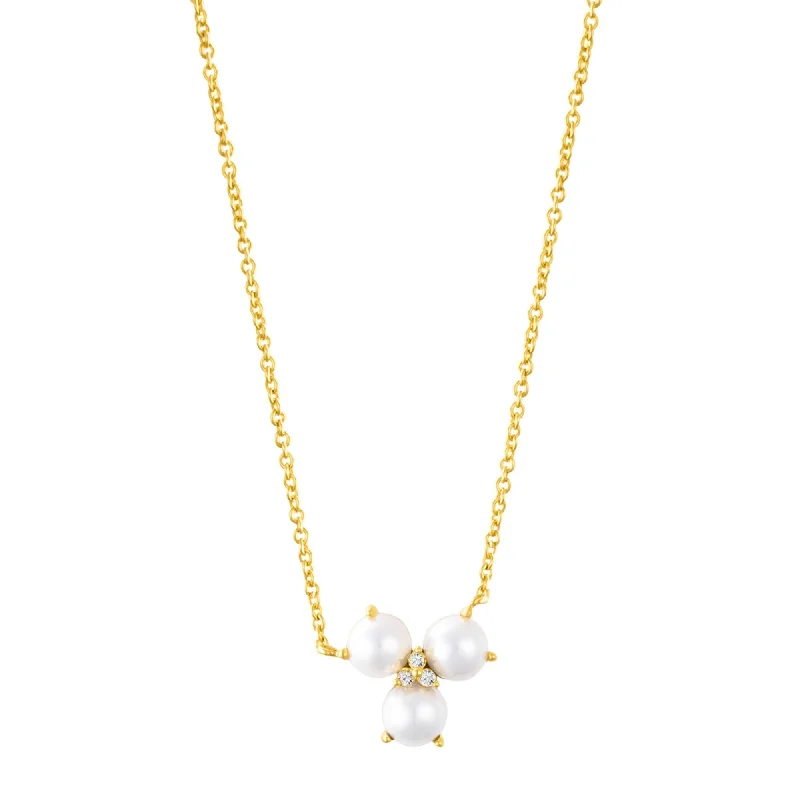 Coiled wire necklaces-14k Gold Plated Adjustable 3-Point Freshwater Pearl Flower with CZ Necklace