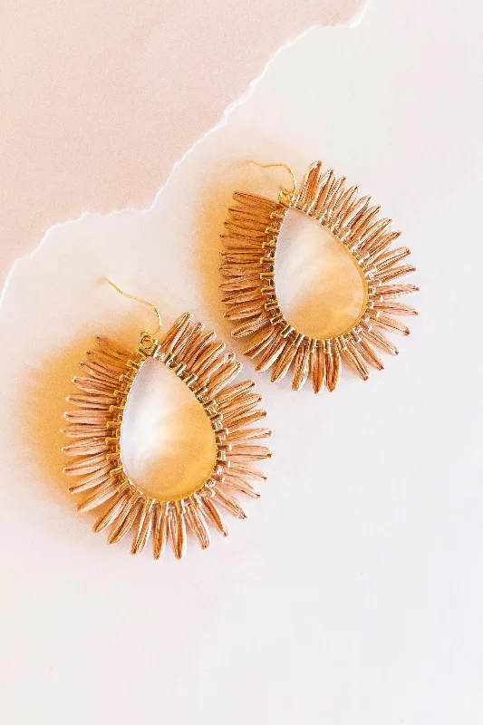 Thin pearl rings-Fox wing earrings-Stacie Fawn Raffia Teardrop Earrings | Neutral Sand Teardrop Earrings | Lightweight Raffia Fan Hoops | Boho Chic Earrings