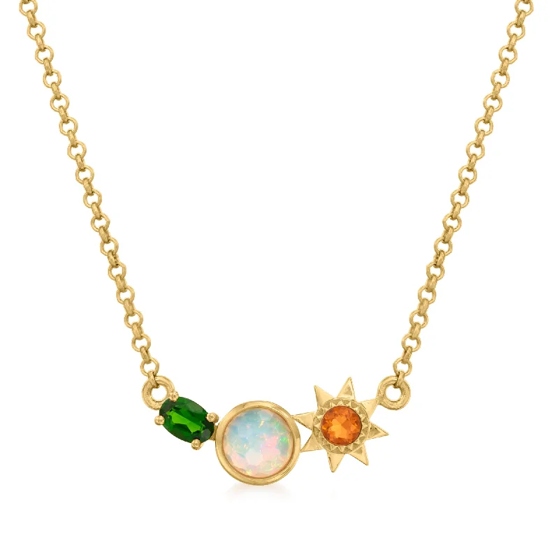 Etched initial necklaces-Ross-Simons Ethiopian and Fire Opal Sun Necklace With . Chrome Diopside in 18kt Gold Over Sterling