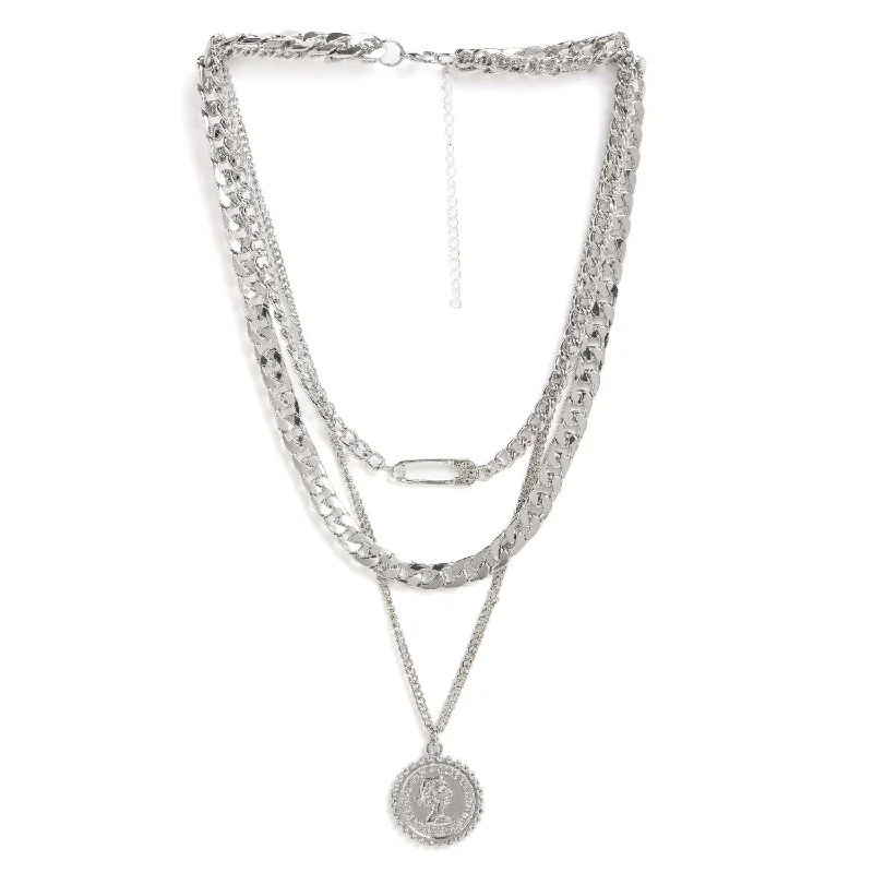 Bead weave necklaces-Set Of 3 Silver-plated Layered Chain