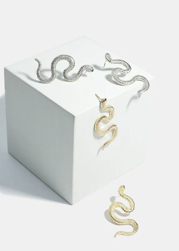 Smooth form rings-Smooth stud earrings-Textured Snake Earrings