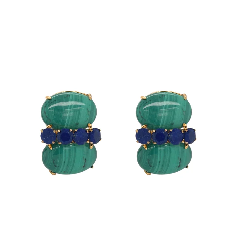 Sleek design earrings-Tide drop earrings-Malachite and Lapis