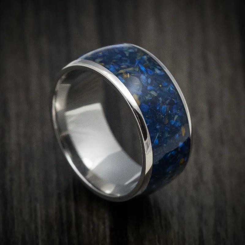 Titanium and Blue Tiger's Eye Men's Ring Custom Made Stone Inlay Band