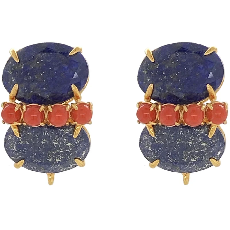 Smooth form rings-Yarn tassel earrings-Lapis and coral