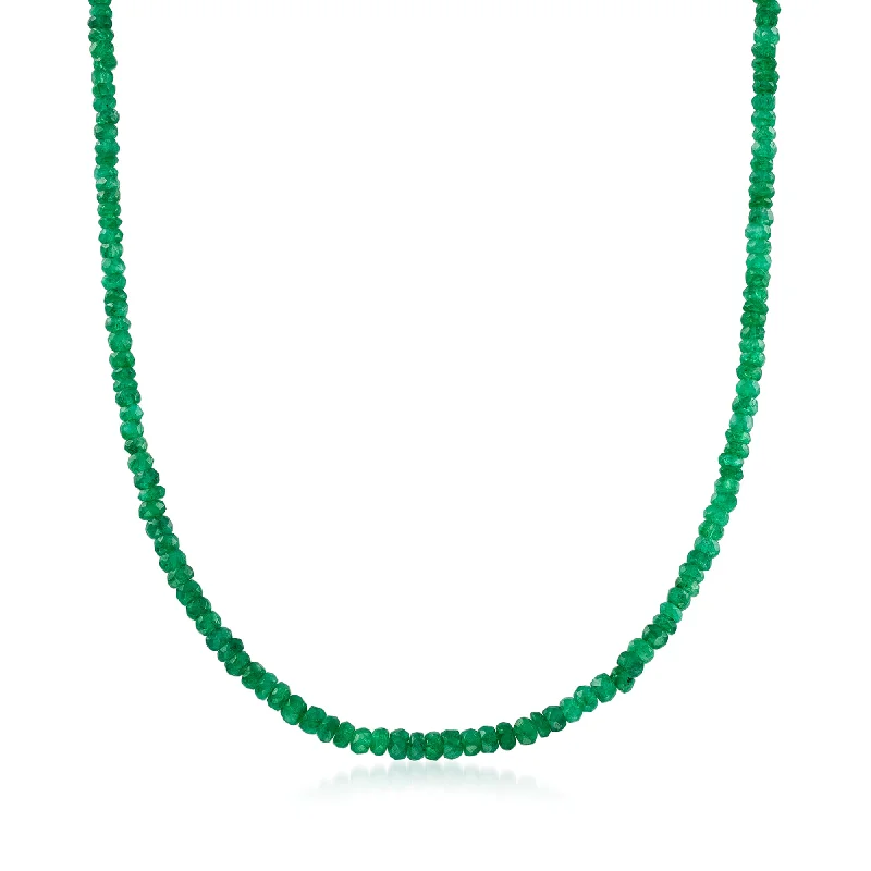 Loop knot necklaces-Ross-Simons Emerald Bead Necklace in 14kt Yellow Gold With Magnetic Clasp