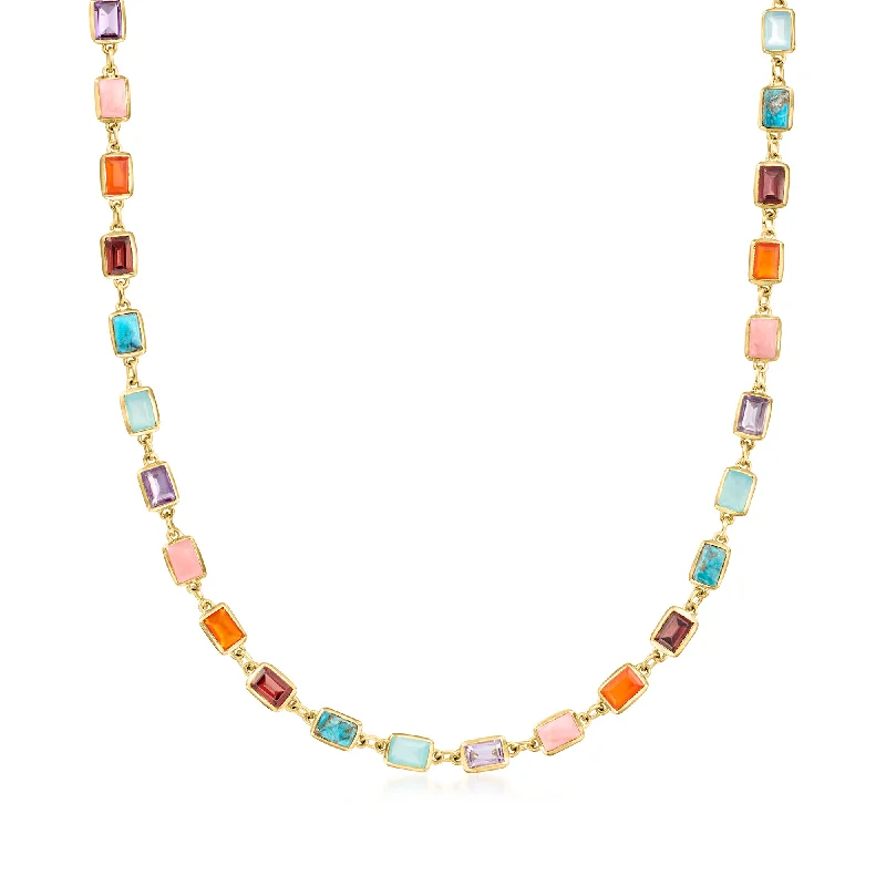 Corded link necklaces-Ross-Simons Multi-Gemstone Necklace in 18kt Gold Over Sterling