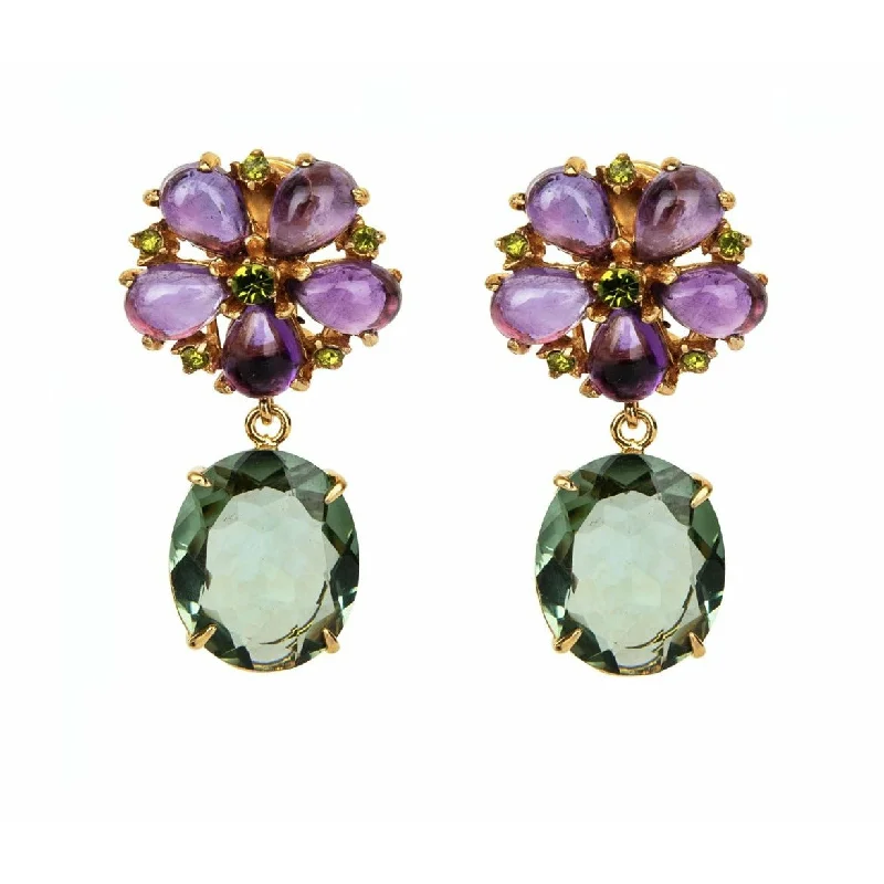 Elastic open rings-Half moon earrings-Amethyst Flowers