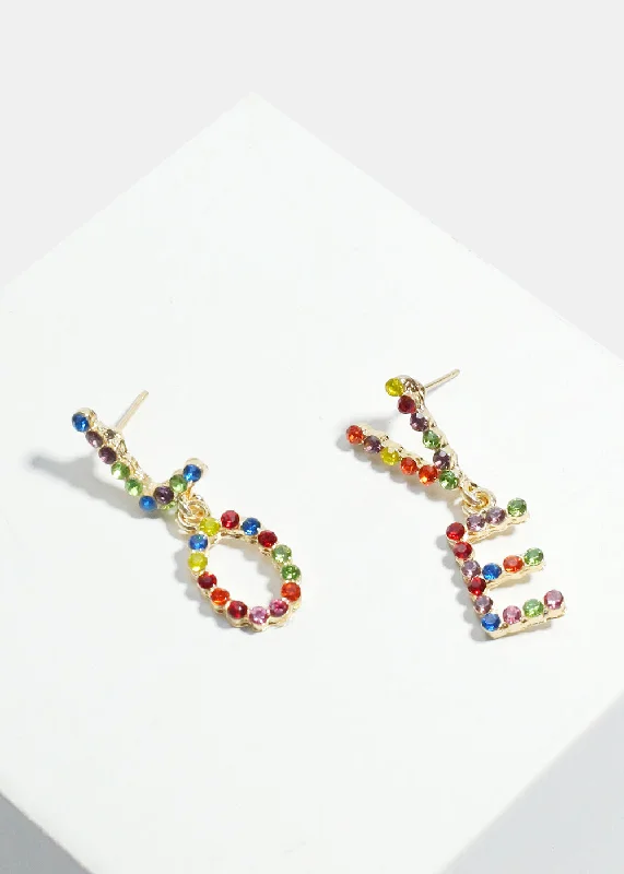 Dual alloy rings-Thick tier earrings-Colorful "LOVE" Dangle Earrings