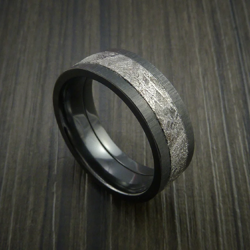 Black Zirconium Men's Ring with Gibeon Meteorite Inlay Custom Made Wedding Band