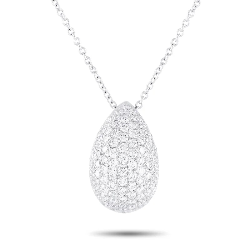 Yarn fringe necklaces-Bucherer 18K White Gold 1.22ct Diamond Pave Teardrop Necklace BU02-071124