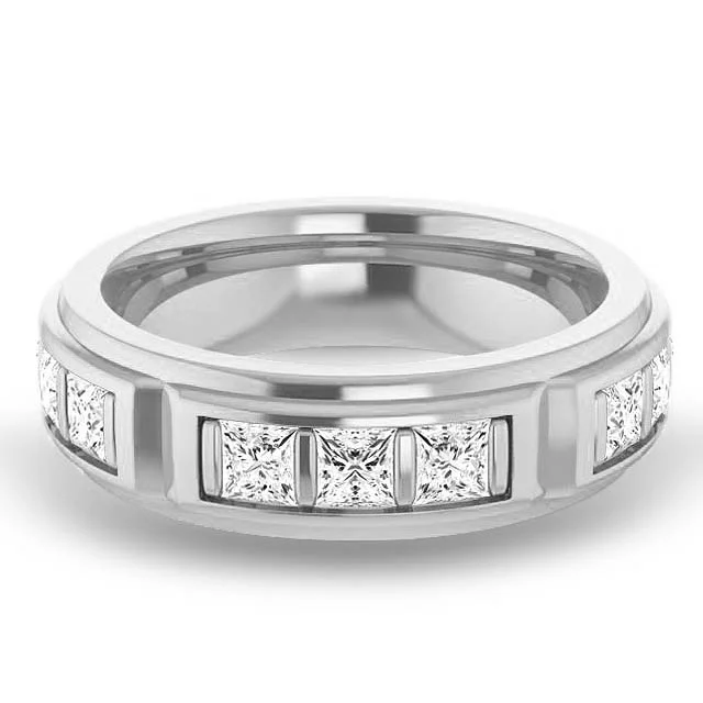 2.70 ctw Bar Set Princess Cut Diamond Men's Ring