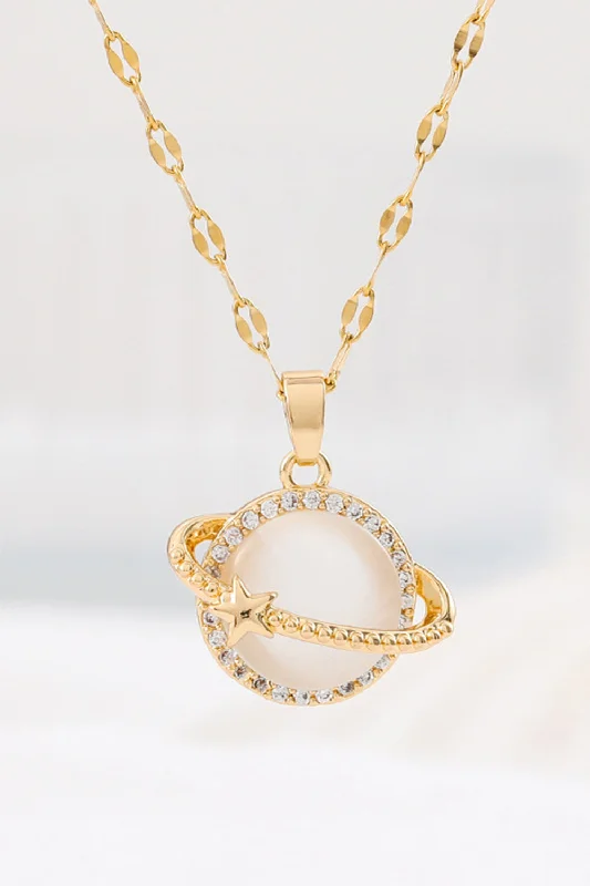 Sea wave necklaces-Golden Fashion Planet Cat's Eye Necklace