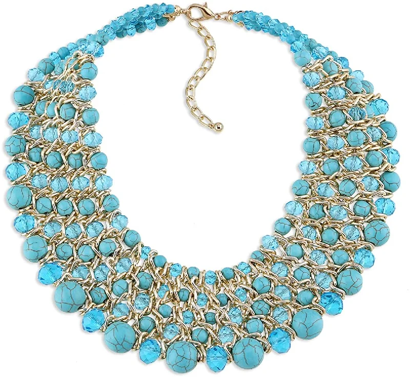 Slim choker necklaces-18k Gold Turquoise Statement Necklace