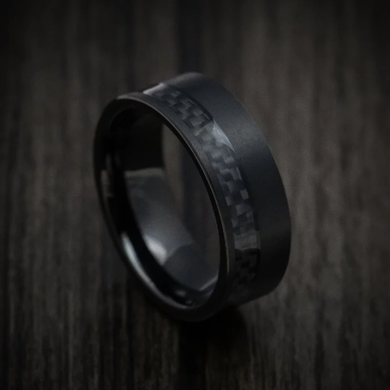 Black Tungsten Men's Ring with Black Carbon Fiber Inlay Custom Made Band