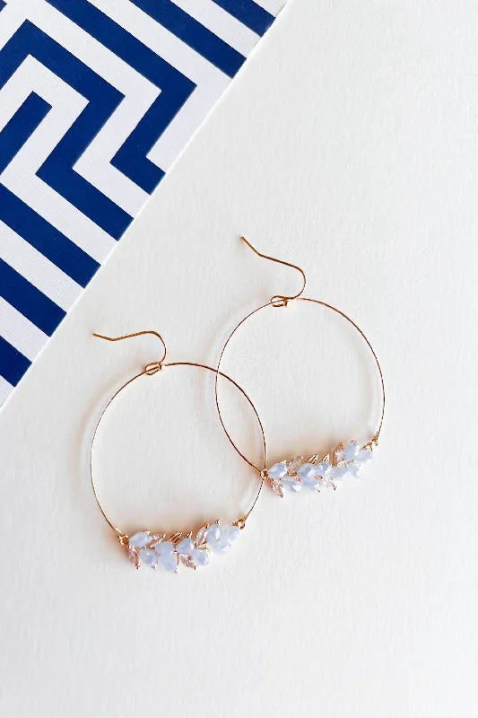 Solid hoop earrings-Glossy enamel earrings-Zoe Crystal Hoop Earrings | Thin Gold Hoops with Frosted Blue Crystal Details | Everyday and Special Occasion Jewelry | Wedding Season Accessories