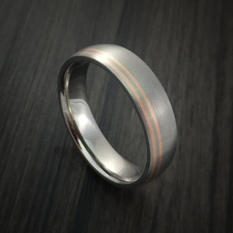 Titanium Band with 14K Rose Gold Inlays Custom Made Men's Ring