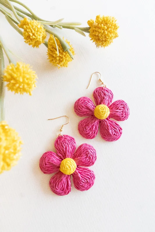 Broad hoop earrings-Playful pair earrings-Annie Floral Raffia Earrings | Spring Summer Colorful Accessories | Handmade Woven Raffia