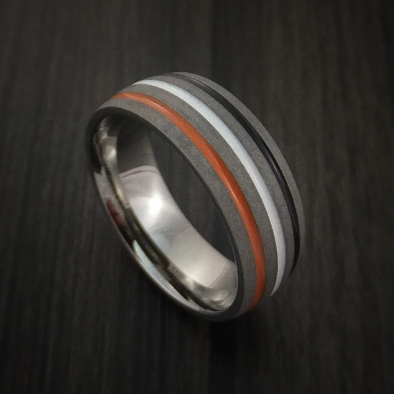 Titanium Men's Ring with Tri Color Inlay Custom Made Band