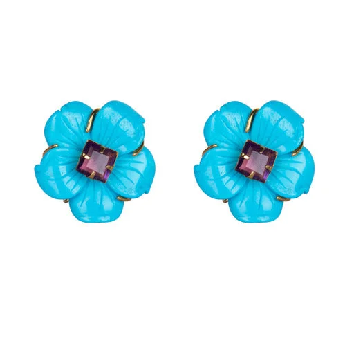 Victorian style earrings-Soft drop earrings-Turquoise flower