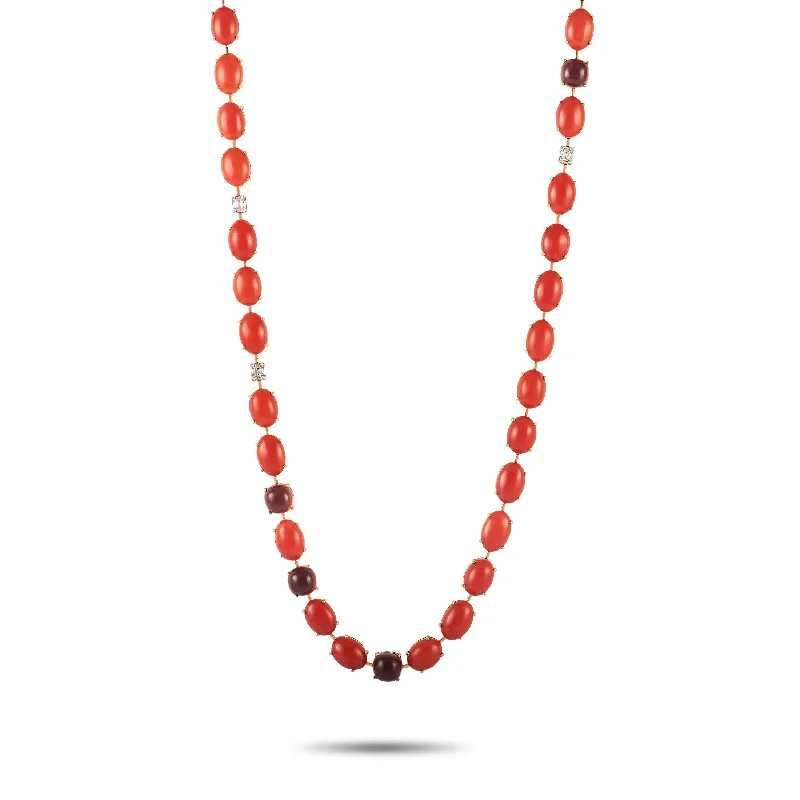 Loop knot necklaces-Zydo 18K Rose Gold 0.56 ct Diamond, Coral and Tourmaline Necklace