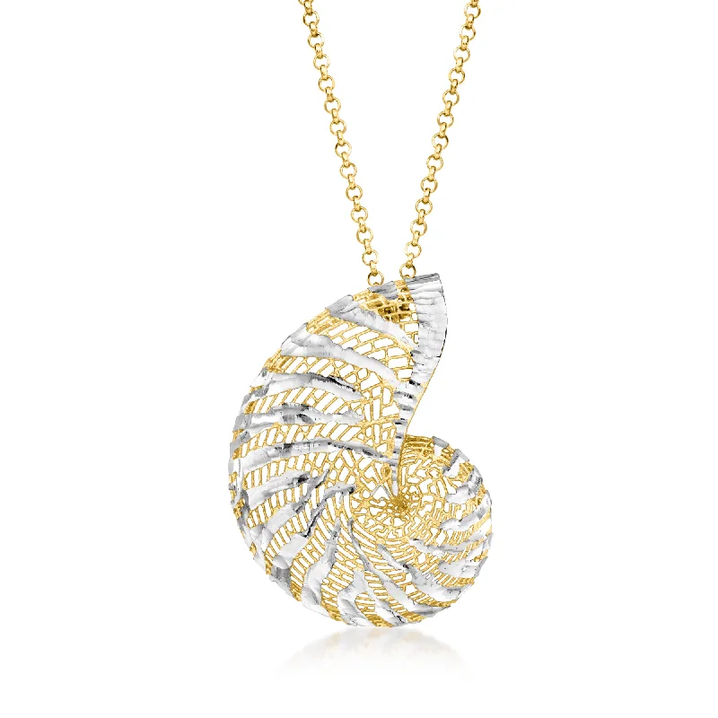 Shiny crystal necklaces-Ross-Simons Italian 18kt Gold Over Sterling and Sterling Silver Seashell Necklace