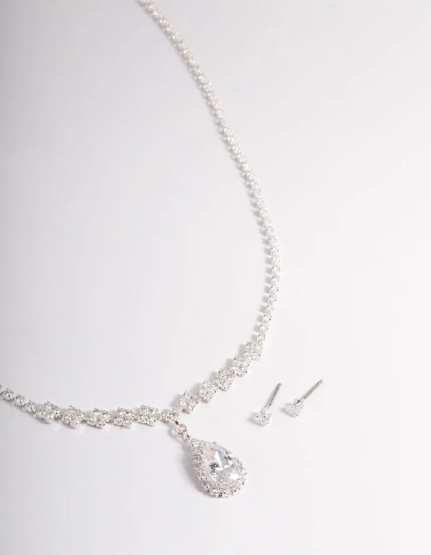 Rose flower necklaces-Cubic Zirconia Diamond Pear Stone Necklace