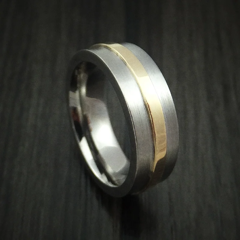 Titanium Men's Ring with Raised 14k Yellow Gold Inlay Custom Made Band