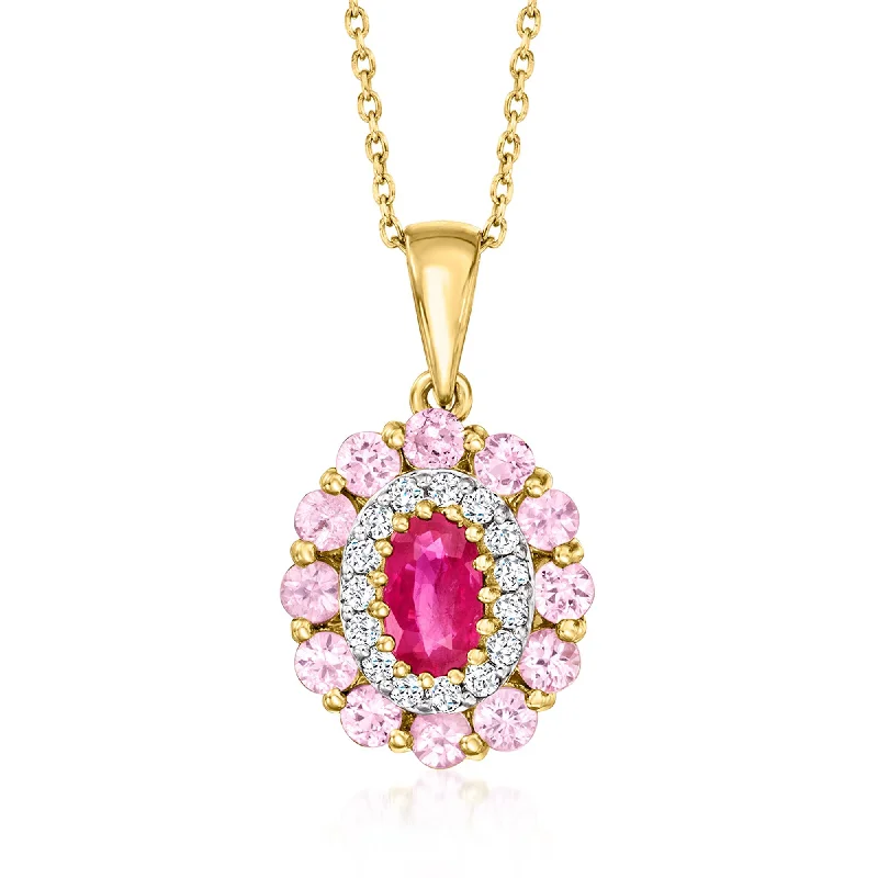 Stellar sign necklaces-Ross-Simons Ruby and . Pink Sapphire Pendant Necklace With . Diamond in 14kt Yellow Gold