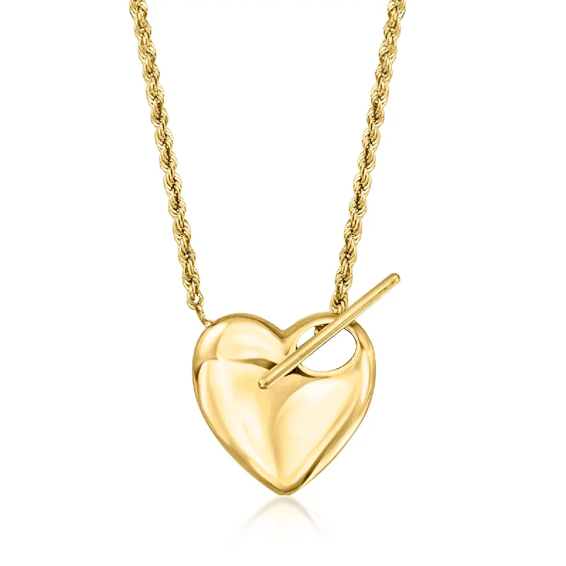 Bali style necklaces-Ross-Simons Italian 14kt Yellow Gold Heart Toggle Necklace