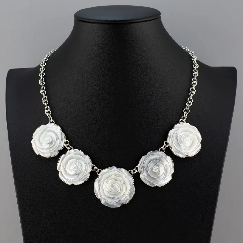 Lunar star necklaces-Mother of Pearl Carved Rose Necklace