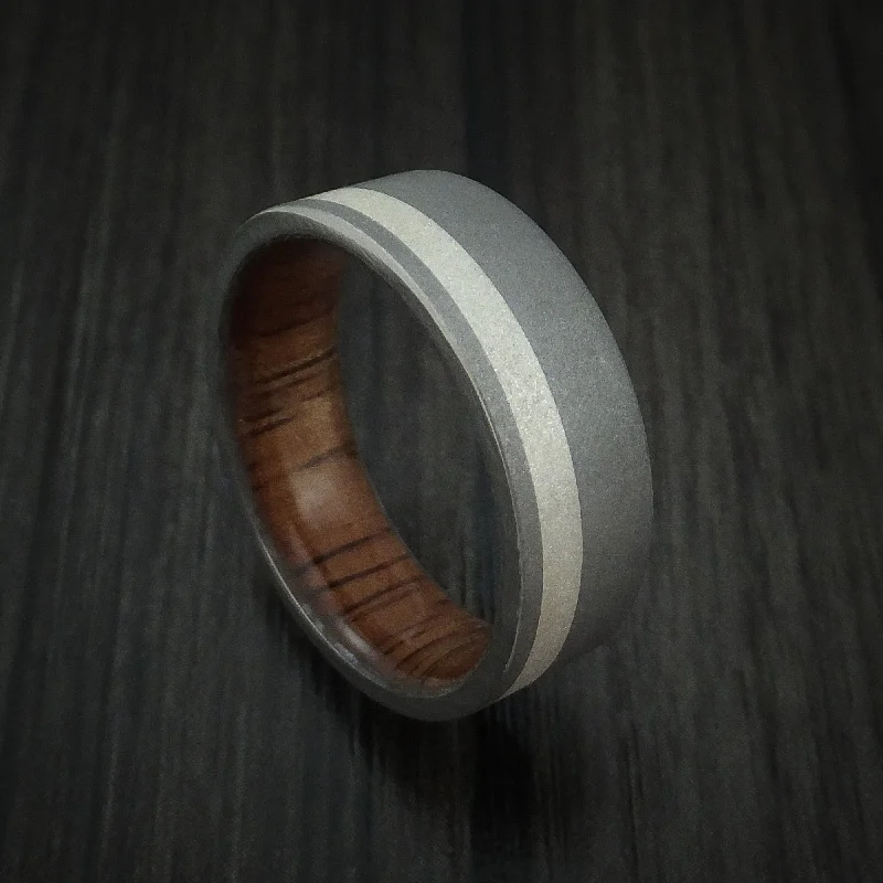 Titanium Men's Ring with Silver Inlay and Koa Wood Sleeve Wedding Band