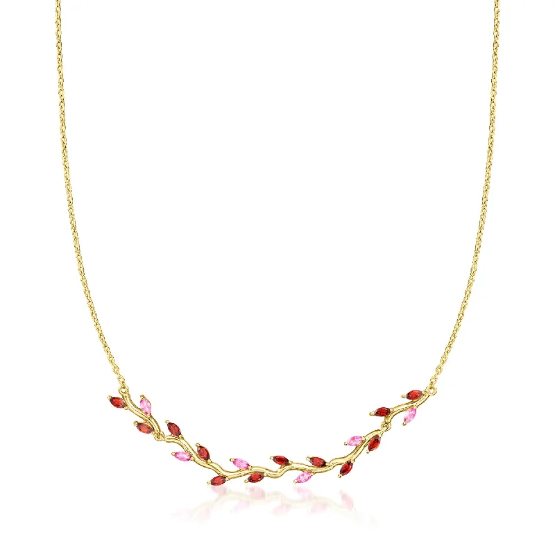 Slim choker necklaces-RS Pure by Ross-Simons Garnet and . Pink Topaz Leaf Necklace in 18kt Gold Vermeil