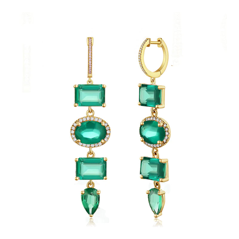 Dual-tone earrings-Half moon earrings-14K GOLD DIAMOND EMERALD VIVIENNE EARRINGS